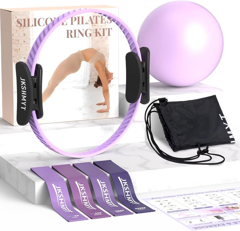 JKSHMYT Pilates Ring Kit for Women, Pilates Equipment – 14.5" Home Magic Circle Workout with Pilates Ball, Resistance Bands, Better me Pilates Essentials Starter Set for Beginners Toning Shape Full Body - Image 1